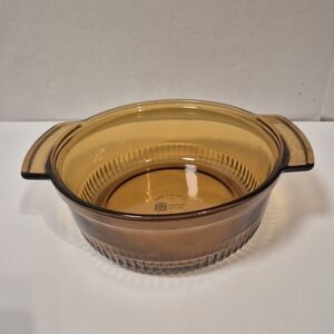 Vintage Anchor Hocking 2 qt Amber Glass Ribbed Casserole Dish‎ 1438 Without Lid